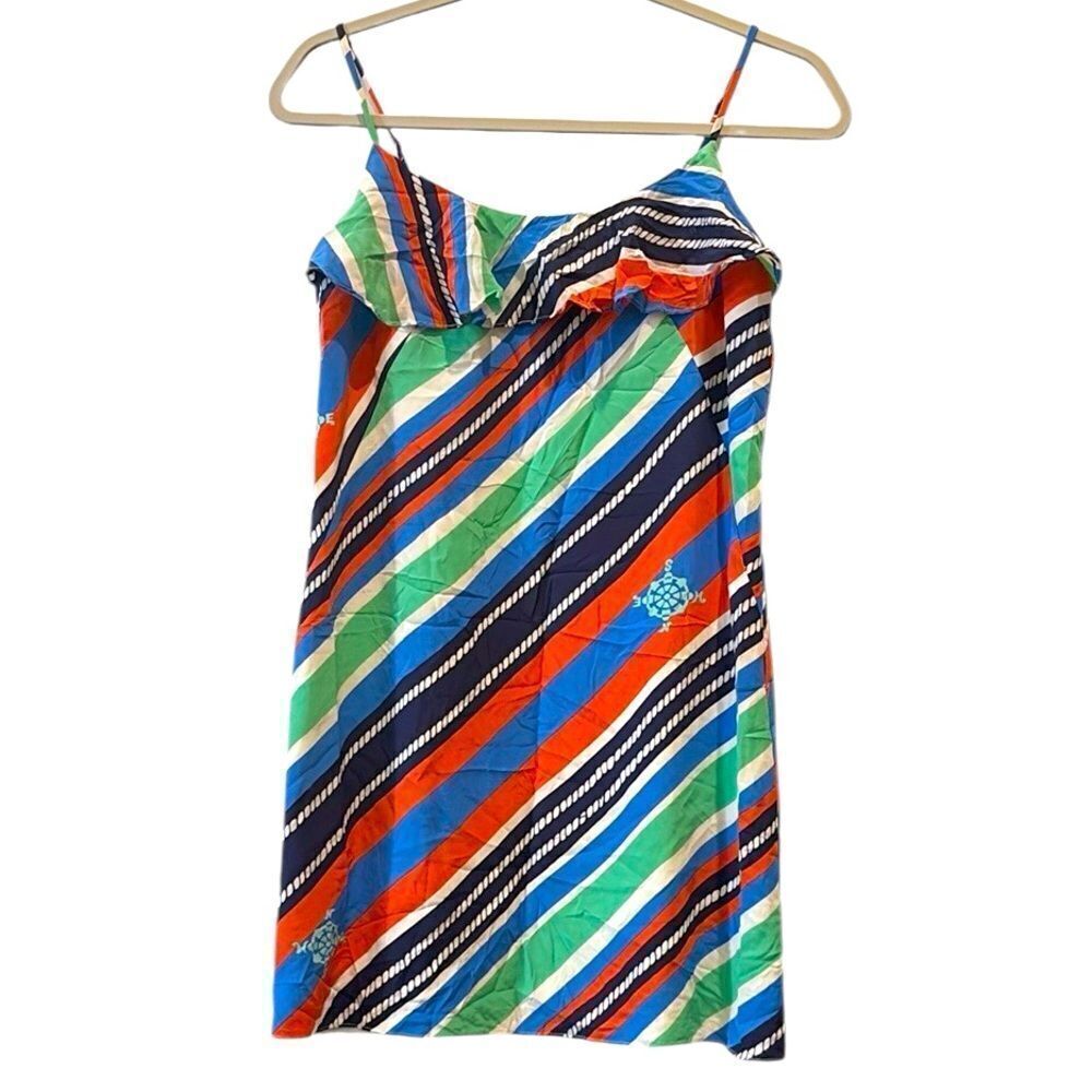 LILLY PULITZER Overboard Nautical Striped Silk Laya Dress Ruffles Size XS